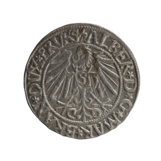 grosz; publisher: Schilling, Maciej; engraver: Decjusz, Jost Ludwik (fl. 1528–1535). 1545. Ducal