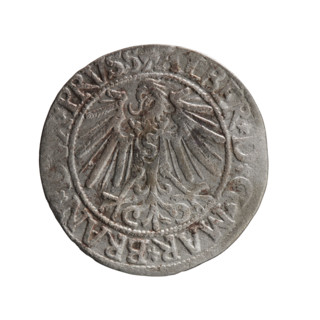 grosz; publisher: Schilling, Maciej; maker: Decjusz, Jost Ludwik (fl. 1528-1535); 1545. Ducal
