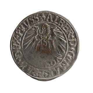 Decius Grosz; Jost Ludwik (fl. 1528–1535); Maciej Schilling, publisher. Obverse: Prussian eagle, on