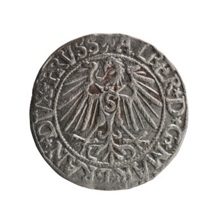 grosz, Schilling, Maciej, Albrecht Hohenzollern (Prince of Prussia; 1490–1568) — iconography: