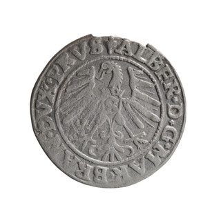 grosz, Schilling, Maciej, Albrecht Hohenzollern (Prince of Prussia; 1490–1568) — iconography: