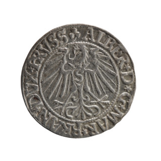 Albrecht Hohenzollern (Prince of Prussia; 1490–1568) — coin (1546). Obverse: Prussian eagle with