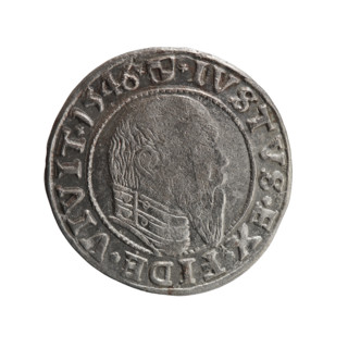 grosz, Schilling, Maciej, Albrecht Hohenzollern (Prince of Prussia; 1490–1568) — iconography: