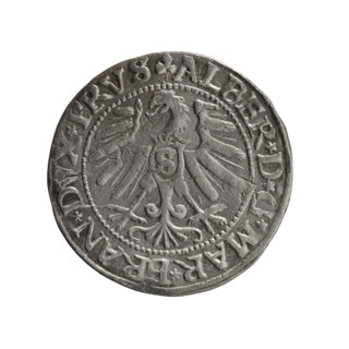 grosz, Schilling, Maciej, Albrecht Hohenzollern (Prince of Prussia; 1490–1568) - iconography,