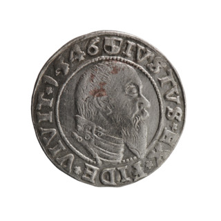 grosz, Schilling, Maciej, Albrecht Hohenzollern (Prince of Prussia; 1490–1568) — iconography: