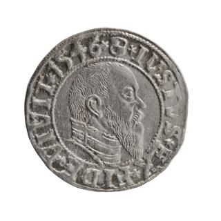 grosz, Schilling, Maciej, Albrecht Hohenzollern (Prince of Prussia; 1490–1568) — iconography: