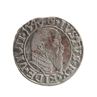 grosz, Schilling, Maciej, Albrecht Hohenzollern (Prince of Prussia; 1490-1568) - iconography;