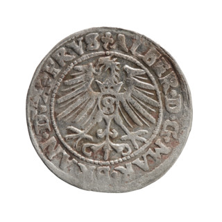 grosz, Schilling, Maciej, Albrecht Hohenzollern (Prince of Prussia; 1490-1568) - iconography,