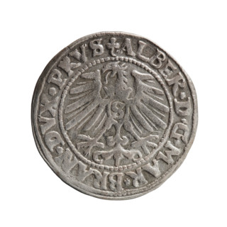 grosz, Schilling, Maciej, Albrecht Hohenzollern (Prince of Prussia; 1490–1568) — iconography: