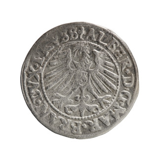 grosz, Schilling, Maciej, Albrecht Hohenzollern (Prince of Prussia; 1490–1568) - iconography;