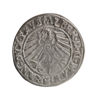 grosz, Schilling, Maciej, Albrecht Hohenzollern (Prince of Prussia; 1490–1568) - iconography,
