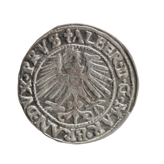 Albrecht Hohenzollern (Prince of Prussia; 1490–1568) — coin, 1548. Obverse: Prussian eagle; in rim