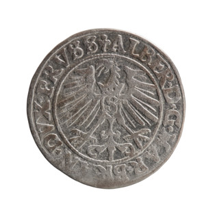 groschen, Albrecht Hohenzollern (Prince of Prussia; 1490–1568) - iconography: eagles, male busts in