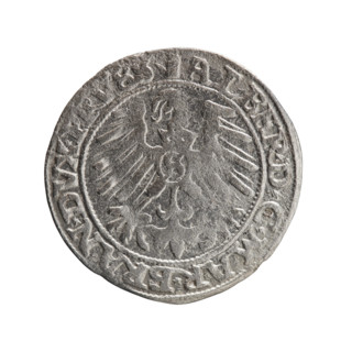 groschen, Albrecht Hohenzollern (Prince of Prussia; 1490–1568) — iconography: eagles, male busts in