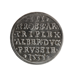 trojak, Decius, Jost Ludwik (fl. 1528-1535); male busts in armour, stars; Albrecht Hohenzollern