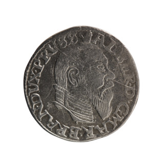 Albrecht Hohenzollern (Prince of Prussia; 1490–1568) trojak coin, iconography: towers, male busts