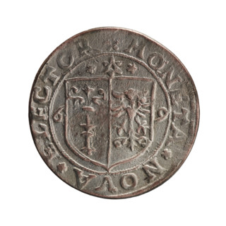 Copy of a grosz, Lippold (for the original). Obverse: Bipartite coat of arms — in the first field a