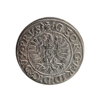 szelag (Gulden) by Pawel Gulden; Jerzy Fryderyk (Duke of Karniów; 1539–1603). Obverse: in a beaded