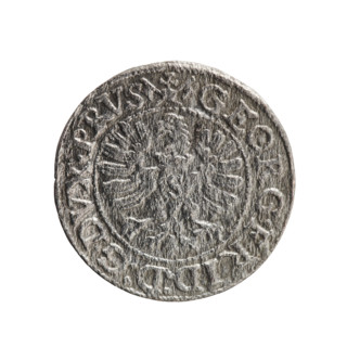 szelag (Gulden) by Pawel Gulden; maker: Jerzy Fryderyk (Duke of Karniów; 1539–1603). Obverse: in a