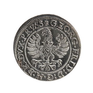 Obverse: Prussian eagle with crowned letter S on the chest; in the rim between borders an