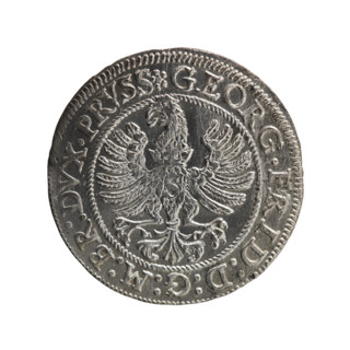 Obverse: Prussian eagle with crowned letter S on the chest, dividing the inner border; in the rim