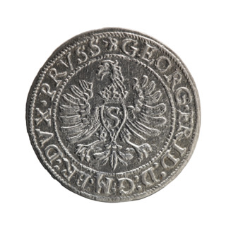 Obverse: Prussian eagle with crowned letter S on the chest; in the rim between the borders an