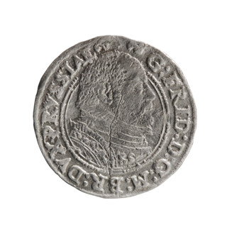 Trojak (coin) by Pawel Gulden, obverse: male bust in armour in profile turned to the right, short