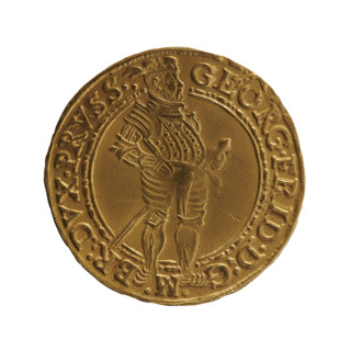 Ducat (Gulden) issued by Pawel; obverse: standing figure in armour turned right with sword at his
