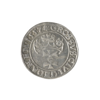 Gdansk grosz, Sigismund II Augustus (King of Poland; 1544–1572), Jagiellon dynasty; obverse: