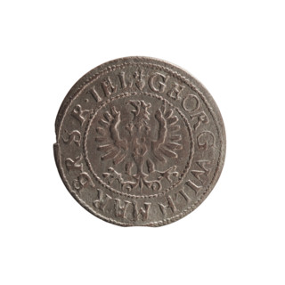 szelag, obverse: Prussian eagle with crowned letter S on its chest; rim inscription beginning with