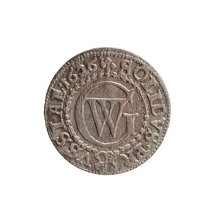 szelag (coin), 1626, Ducal Prussia (1525–1701), Königsberg. Obverse: Prussian eagle with crowned