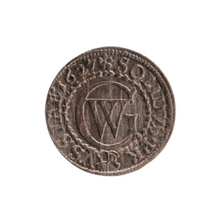 szelag (coin), maker: Pfahler, Ernest; material: coin (silver); subject/style: eagles, rosettes,