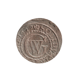 szelag; Obv.: Prussian eagle with crowned letter S on its chest; rim inscription beginning with a