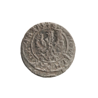 szelag, obverse: Prussian eagle with crowned letter S on its chest; rim inscription beginning with