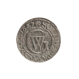 Szelag (coin), maker: Pfahler, Ernest; Obverse: Prussian eagle with crowned letter 'S' on its