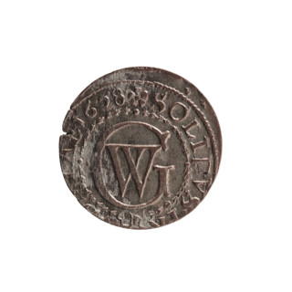 szelag; obverse: Prussian eagle with crowned letter S on its chest; rim inscription beginning with