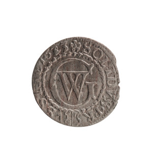 Szelag; maker: Ernest Pfahler; coin depicting Prussian eagle with on its chest a crowned letter S;
