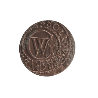 szelag (coin), Pfahler, Ernest; obverse: Prussian eagle with crowned letter S on its chest; rim