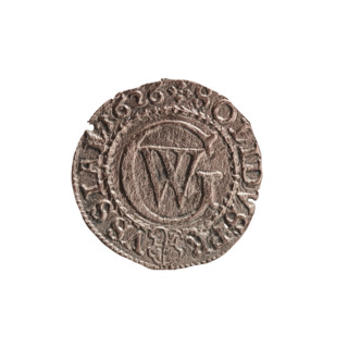 szelag; obverse: Prussian eagle with a crowned letter S on its chest; reverse: monogram composed of