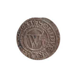 szelag; obv.: Prussian eagle with a crowned letter S on its chest; rim inscription beginning with a