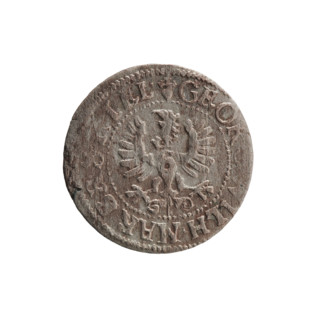 szelag (coin), obverse: Prussian eagle with crowned letter S on its chest; rim inscription