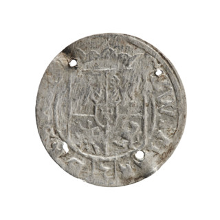 One-and-a-half coin (1624). Obverse: under the ducal mitre, a five-field coat of arms; below in the