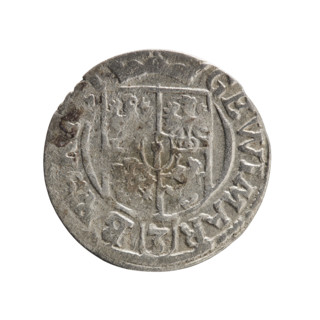 One-and-a-half coin by Ernest Pfahler, 1624. Obverse: under a ducal mitre, five-field coat of arms