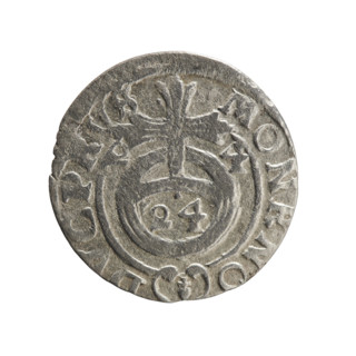 One-and-a-half coin; maker: Ernest Pfahler. Obverse: under the ducal mitre, a five-field coat of