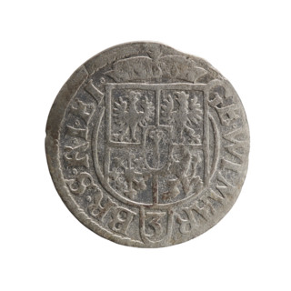 One-and-a-half coin. Obverse: under a ducal mitre, a five-field heraldic shield with the value