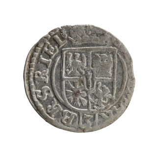 One-and-a-half (coin), Pfahler, Ernest. Obverse: under the ducal mitre, a five-field heraldic