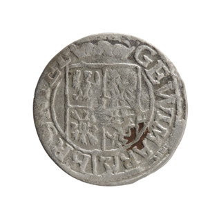One-and-a-half coin, maker Ernest Pfahler. Obverse: Under the ducal mitre, a five-field heraldic