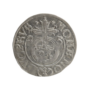 One-and-a-half; maker: Ernest Pfahler. Obverse: Under the ducal mitre, a five-field coat of arms;