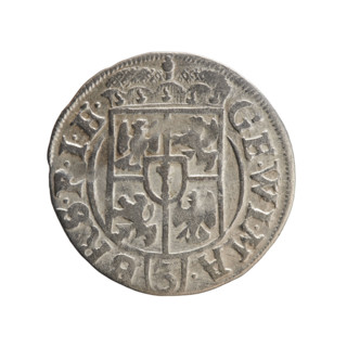 One-and-a-half (3 pfennig), Ernest Pfahler. Obverse: Under the ducal mitre, a five-field heraldic