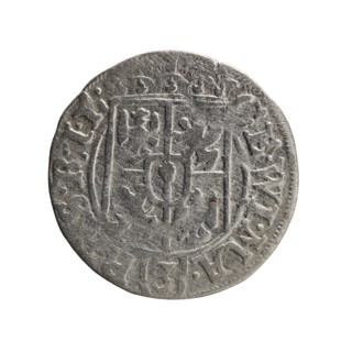 One-and-a-half coin; maker: Ernest Pfahler. Obverse: under the ducal mitre, a five-field coat of